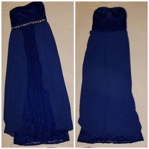 Full length, strapless, formal dress